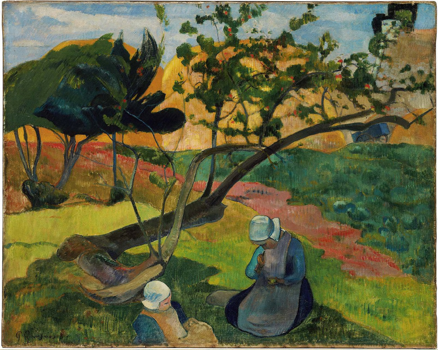 Reproduction du tableau « Paysage avec la femme bretonne Deux - Paul Gauguin » par Alpha Reproduction en peinture à l’huile