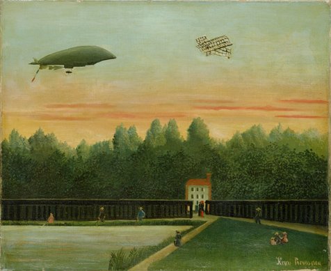 Landskab med luftskibet Republik og et Wright fly - Henri Rousseau
