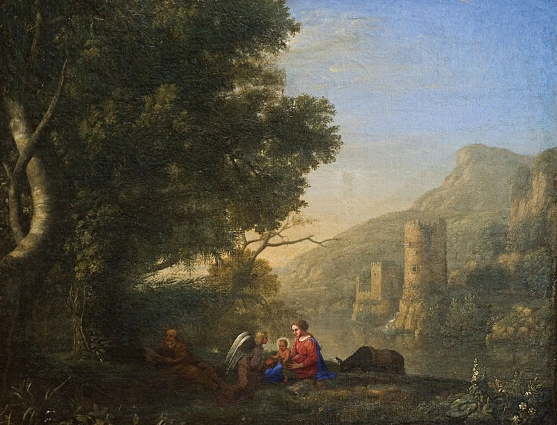 Landskab med hvile under flugten til Egypten - Claude Lorrain