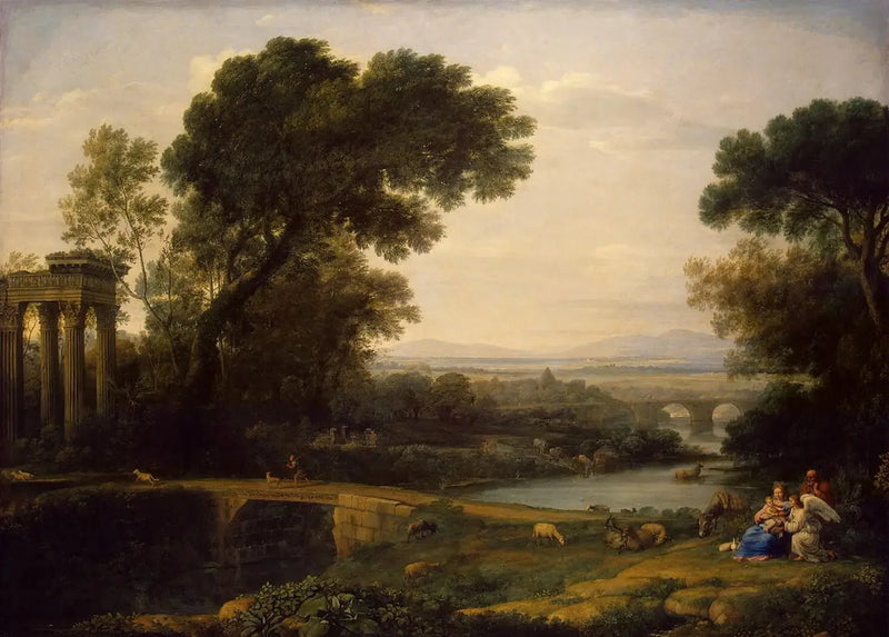 Landskab med hvile under flugten til Egypten - Claude Lorrain