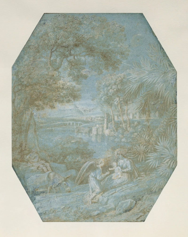Landskab med hvile under flugten til Egypten - Claude Lorrain