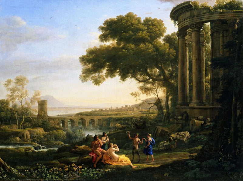 Landskab med nymfe og dansende satyr - Claude Lorrain