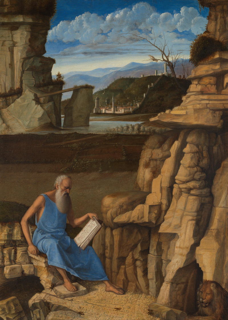 Landskab med Sankt Jerom, der læser - Giovanni Bellini