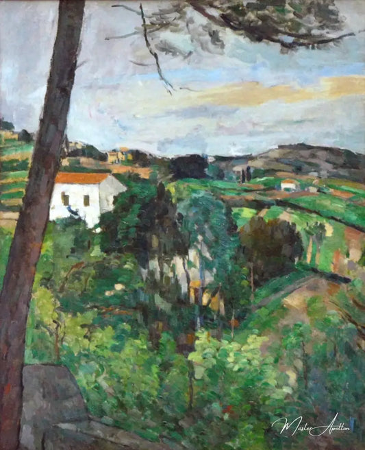 Paysage avec toit rouge ou Le pin à l'Estaque, 1875 - Paul Cézanne - Reproductions de tableaux et peintures haut de gamme