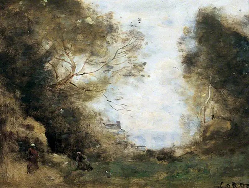 Landskab med en skov - Jean-Baptiste Camille Corot