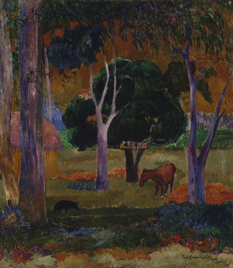 Landskab med en gris og en hest - Paul Gauguin