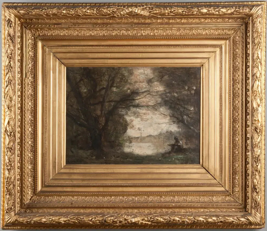 Landskab med en dreng, der tegner - Jean-Baptiste Camille Corot
