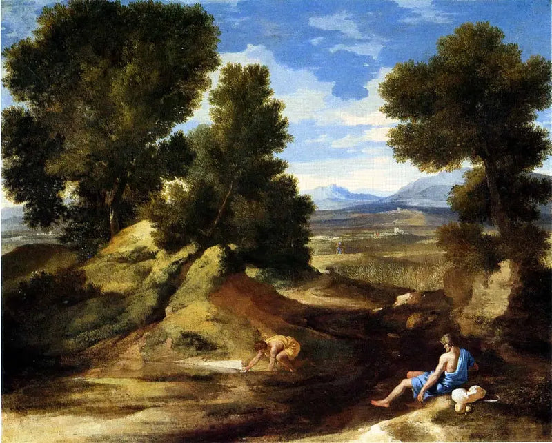 Landskab med en mand, der drikker - Nicolas Poussin