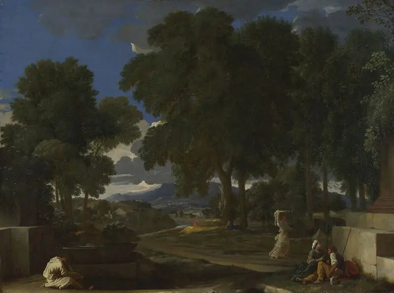 Landskab med en mand, der vasker fødderne - Nicolas Poussin