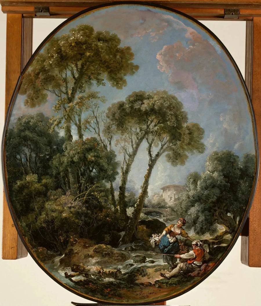 Landskab med en fisker og en ung kvinde - François Boucher