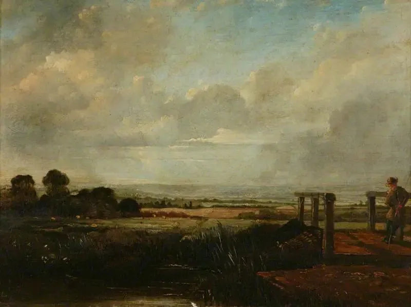Landskab med en fisker på en bro - John Constable