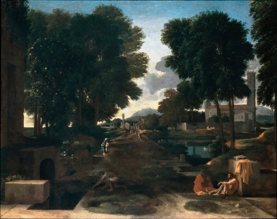 Landskab med en rejsende i hvile - Nicolas Poussin