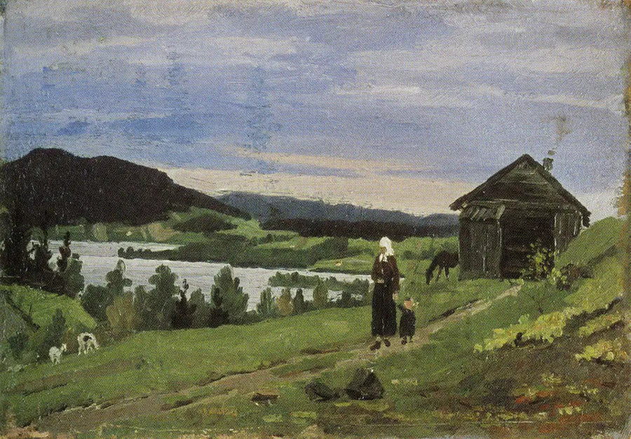 Landskab med en kvinde og et barn - Edvard Munch
