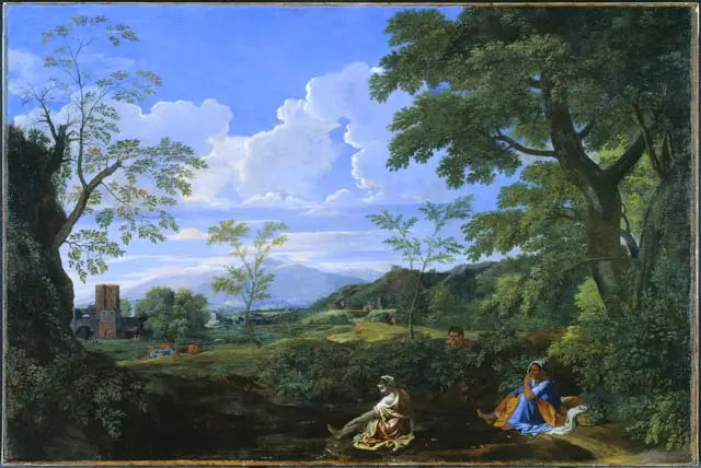 Landskab med en kvinde, der vasker fødderne - Nicolas Poussin