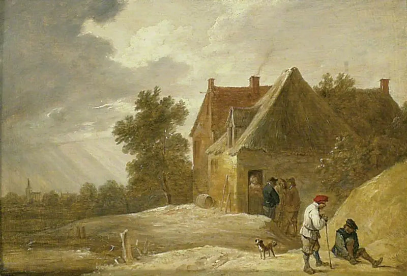 Landskab med en gård og personer ved bredden af en flod - David Teniers den Yngre