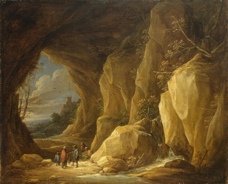 Landskab med en hule og en gruppe romaer - David Teniers den Yngre