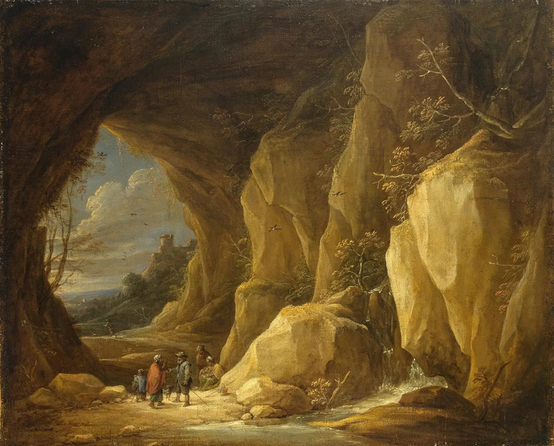 Landskab med en hule og en gruppe romaer - David Teniers den Yngre