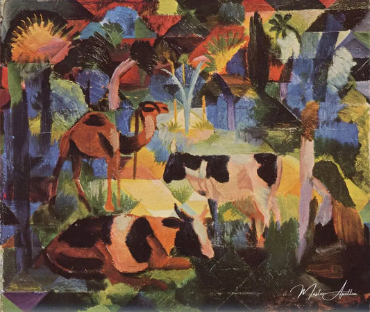 Paysage avec vaches et chameaux - August Macke - Reproductions de tableaux et peintures haut de gamme