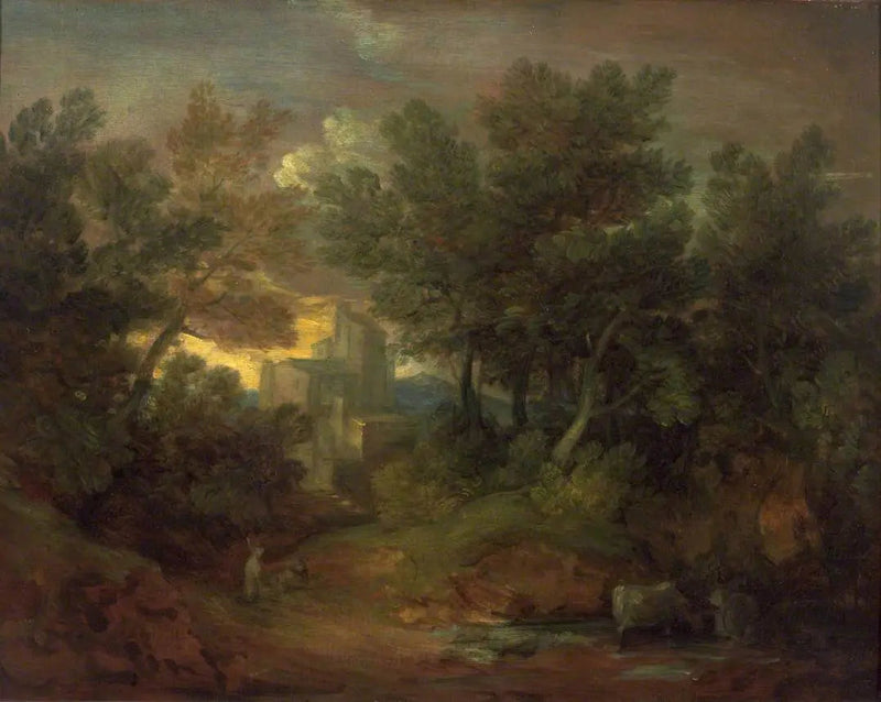 Skovlandskab med bygning - Thomas Gainsborough