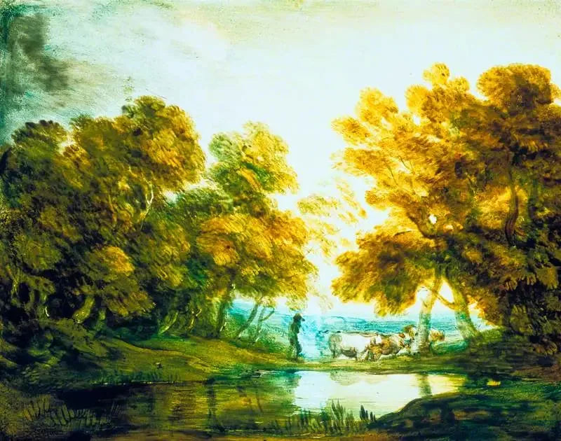 Skovlandskab med hyrde, der fører kvæg - Thomas Gainsborough