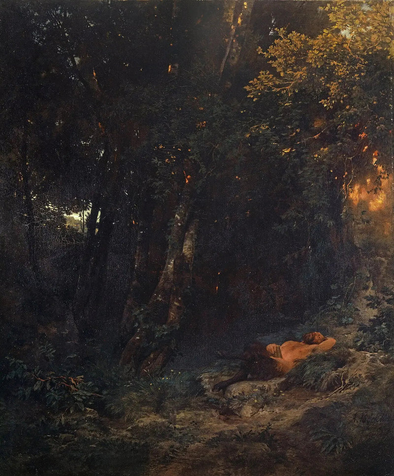 Skovlandskab med Pan, der hviler - Arnold Böcklin