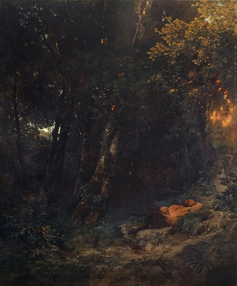 Skovlandskab med Pan, der hviler - Arnold Böcklin