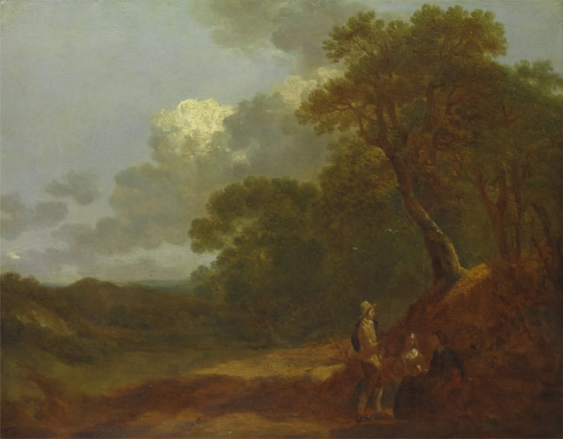 Skovlandskab med en mand, der taler til to kvinder, der sidder - Thomas Gainsborough