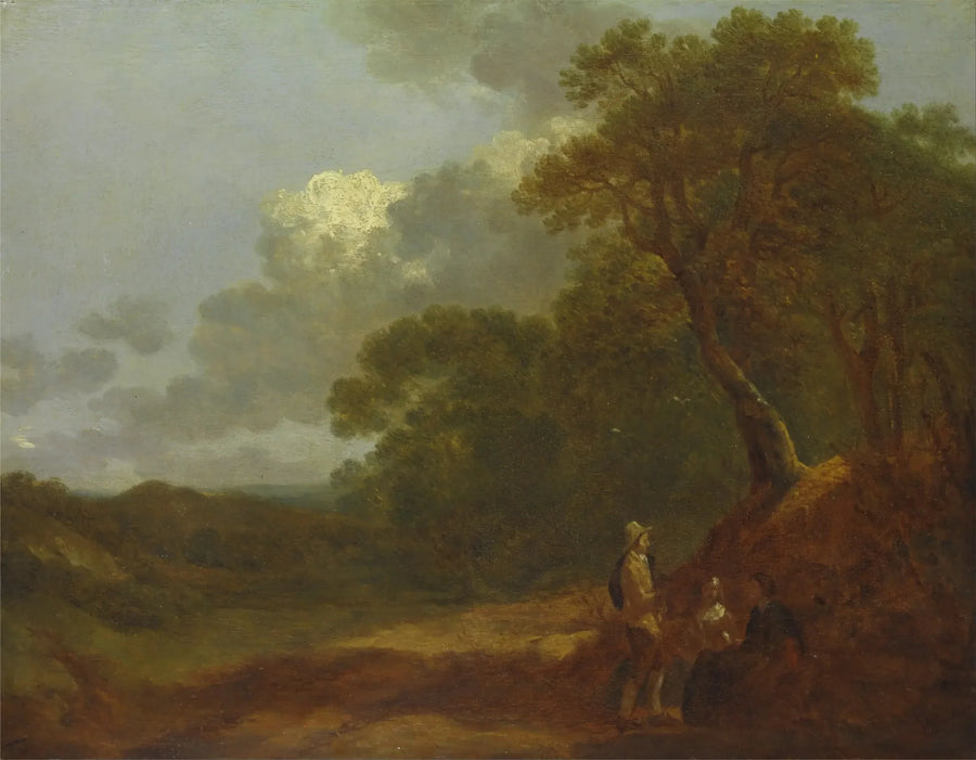 Skovlandskab med en mand, der taler til to kvinder, der sidder - Thomas Gainsborough