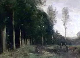 Skovlandskab med udsigt over en landsby - Jean-Baptiste Camille Corot