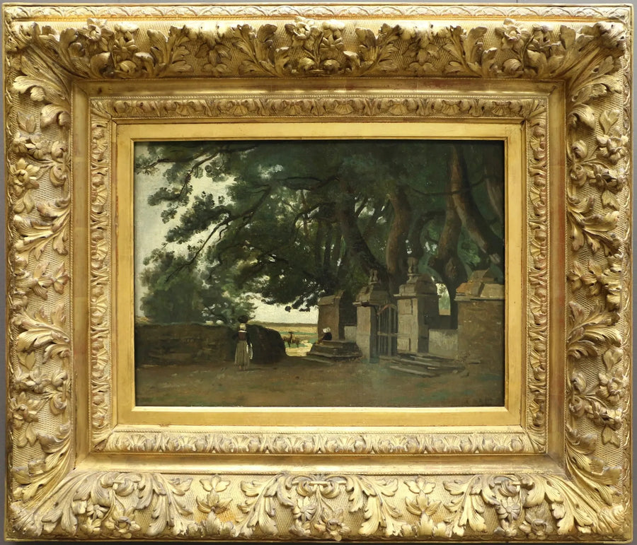 Bretagne Landskab. En skyggefuld gitter af store træer - Jean-Baptiste Camille Corot