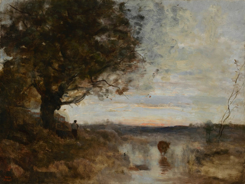 Landskab sammensat, solopgangseffekt - Jean-Baptiste Camille Corot