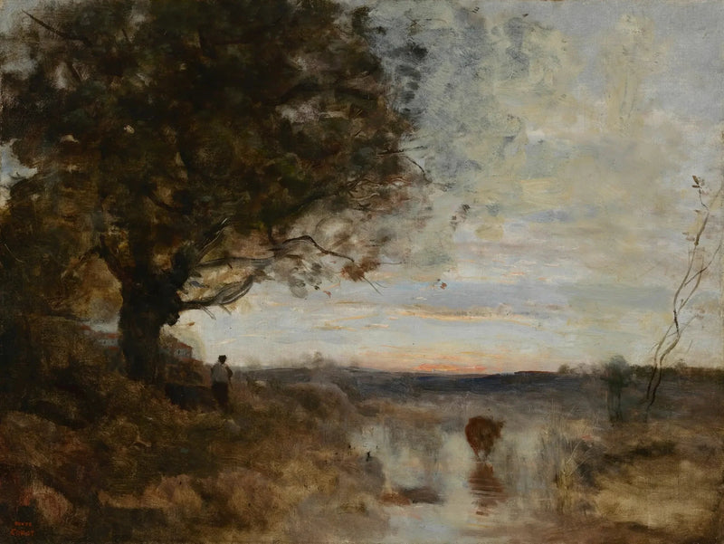 Landskab sammensat, solopgangseffekt - Jean-Baptiste Camille Corot