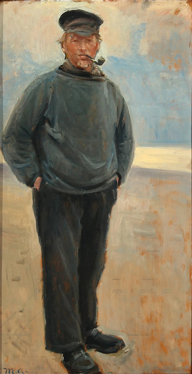 Kystlandskab med en fisker, der ryger sin pibe. - Michael Peter Ancher