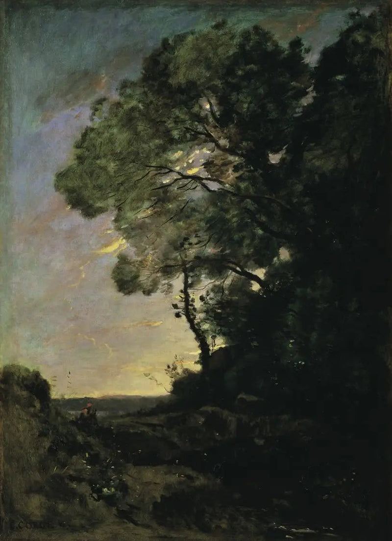 Landskab med træer (aften) - Jean-Baptiste Camille Corot