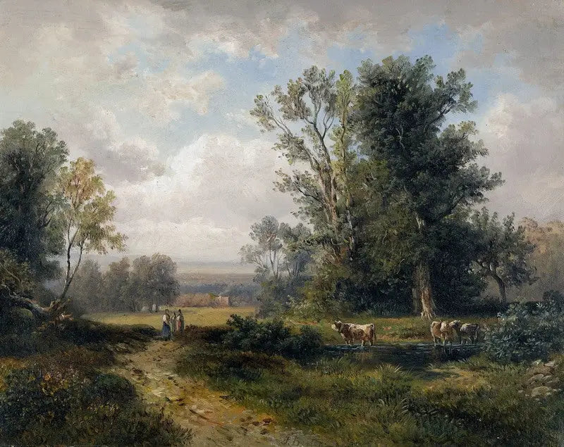 Sommerlandskab med bondepiger og køer - Jules Breton
