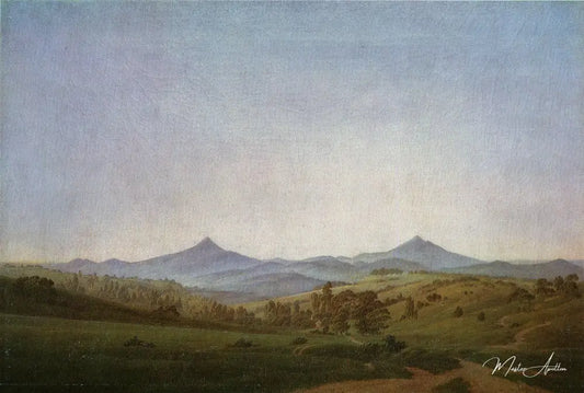 Paysage de Bohême avec le mont Milleschauer - Caspar David Friedrich - Reproductions de tableaux et peintures haut de gamme