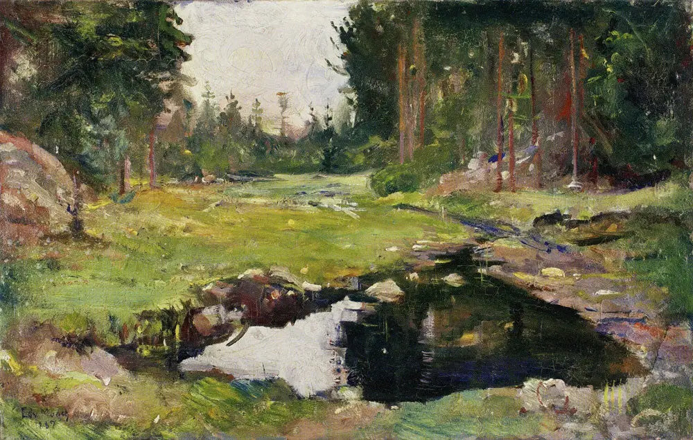 Paysage de forêt avec un petit lac - Edvard Munch image 1 copie peinte à la main à l’huile