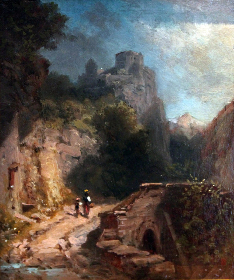 Bjerglandskab med bro og slot - Carl Spitzweg