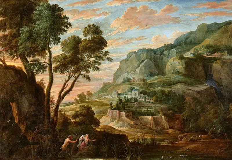 Panoramatisk bjerglandskab med Pan og Syrinx - David Teniers den Yngre
