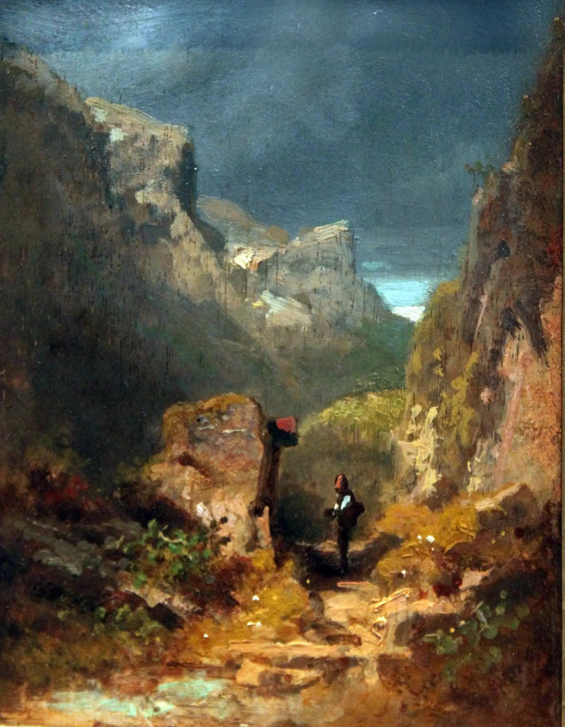 Bjerge landskab med et relikvieskrin på en klippe - Carl Spitzweg