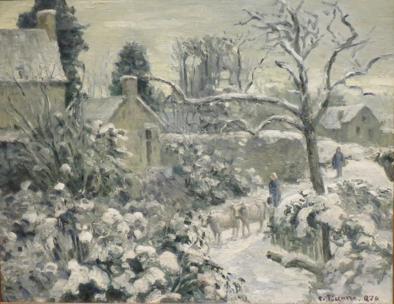 Sne-landskab med køer i Montfoucault - Camille Pissarro