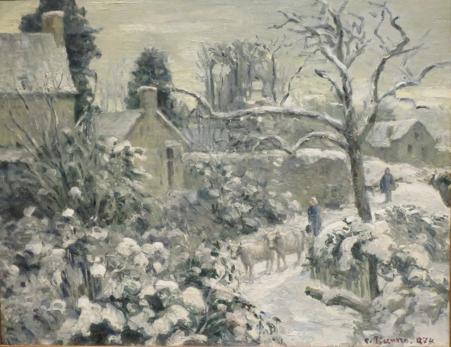 Sne-landskab med køer i Montfoucault - Camille Pissarro