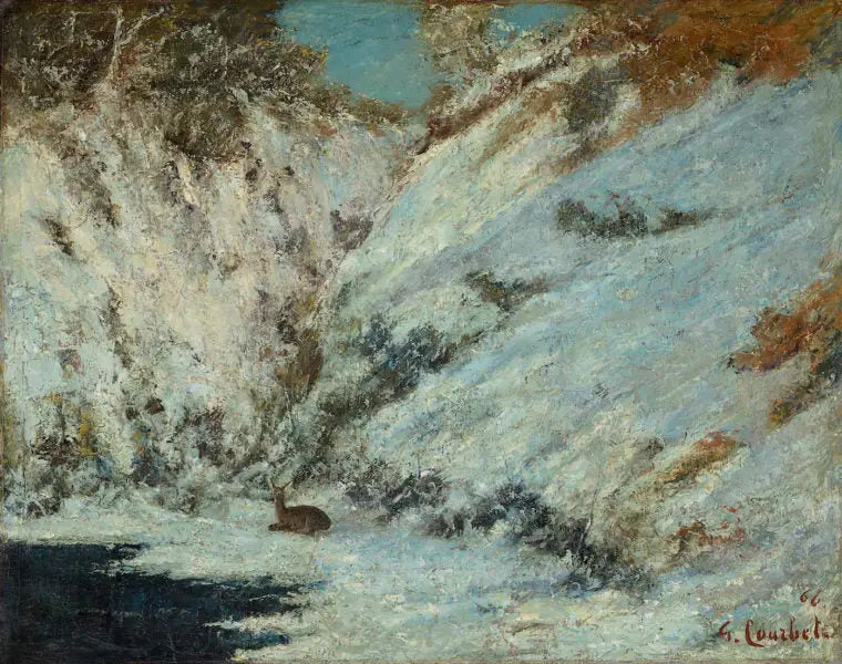 Sne-landskab i Jura med dådyr - Gustave Courbet