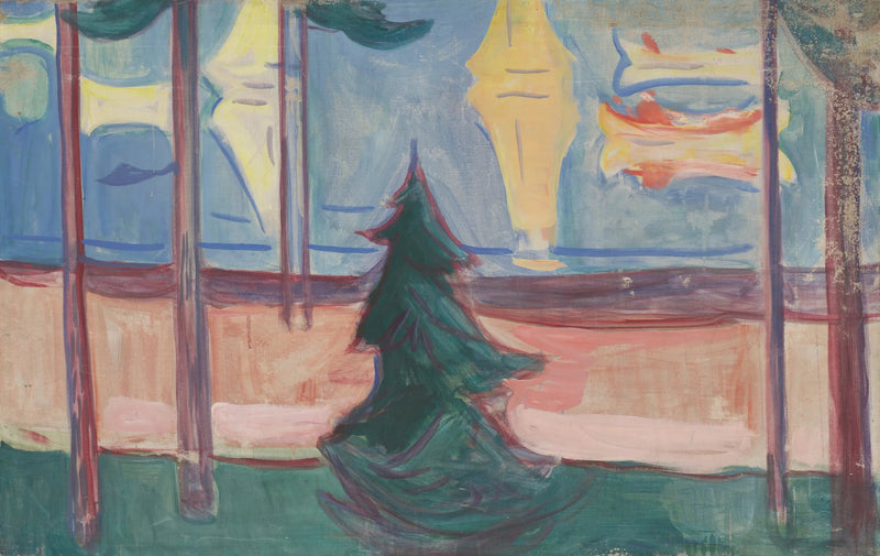 Strandlandskab med træer og både - Edvard Munch
