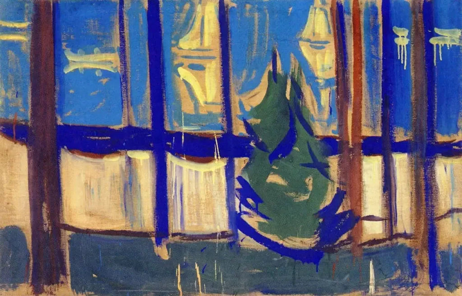 Strandlandskab med træer og både - Edvard Munch
