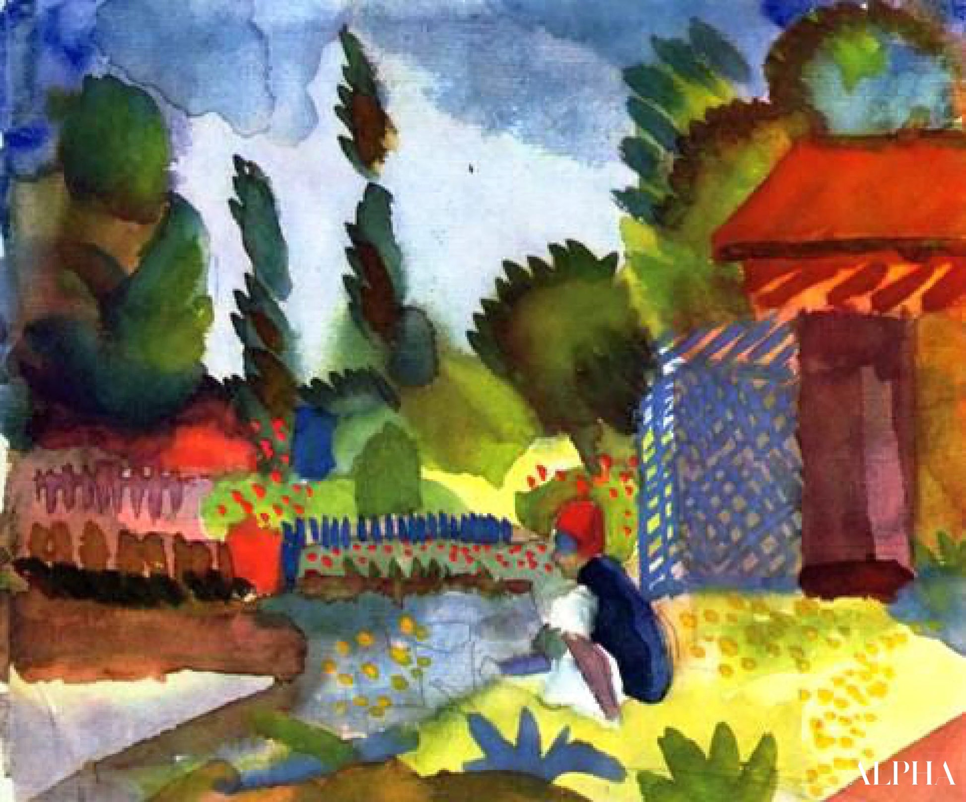 Tunis landskab med en arabisk mand siddende - August Macke - Reproduktioner af malerier og højkvalitets malerier
