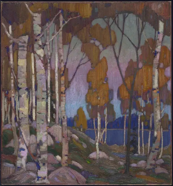 Dekorativt landskab: birketræer - Tom Thomson