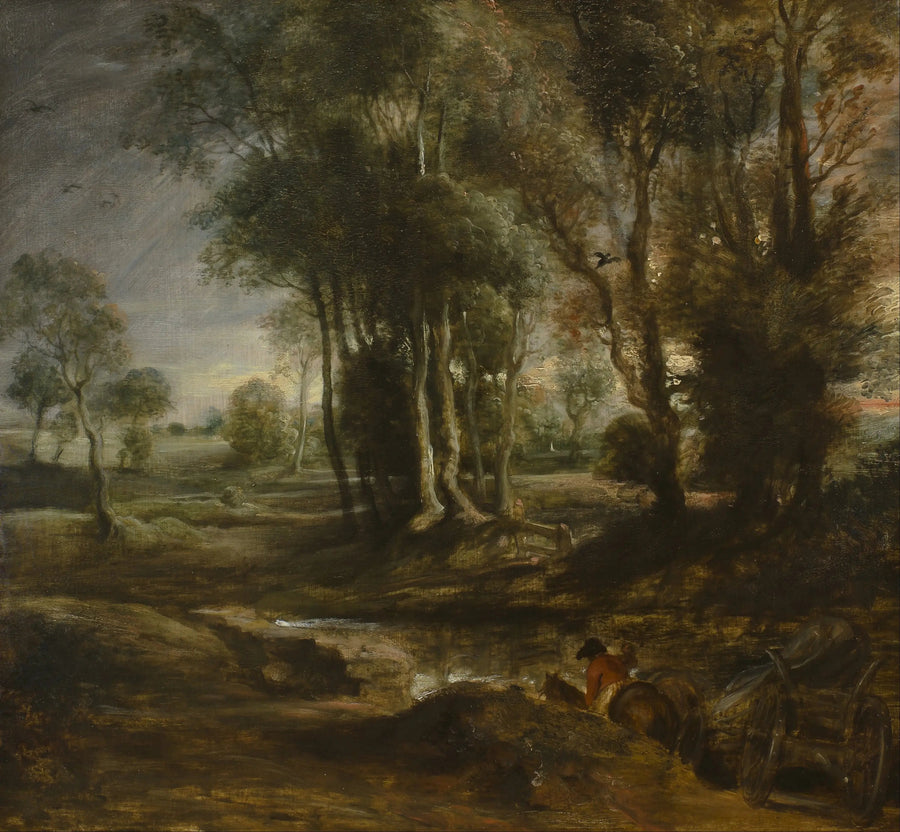 Aftenslandskab med brændestabel - Peter Paul Rubens