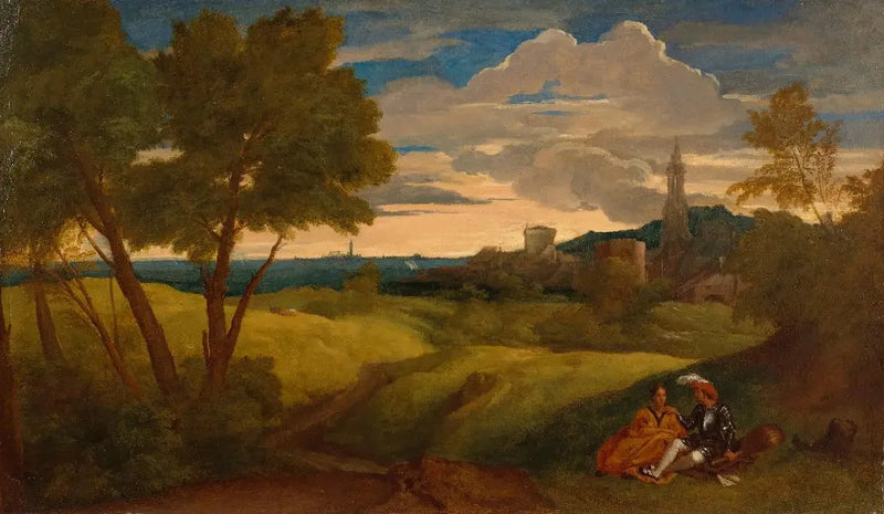 Aftenlandskab med et par - Titian