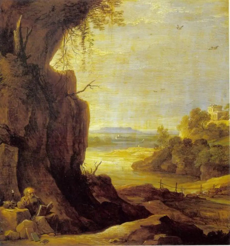Sydlandsk landskab med Saint Antoine den eremitt - David Teniers den Yngre